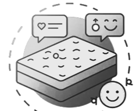 An icon for the best mattress for hip and shoulder pain surrounded by smiley faces.