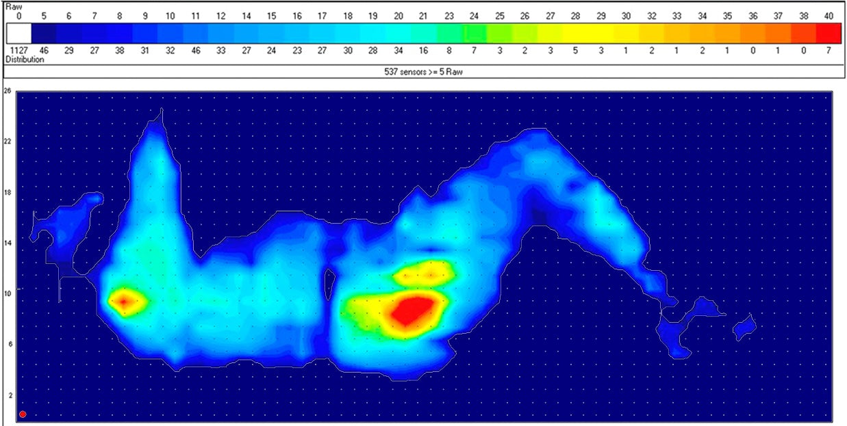 A color-coded pressure map showing areas of high pressure around the hip and shoulders when sleeping on traditional mattresses.