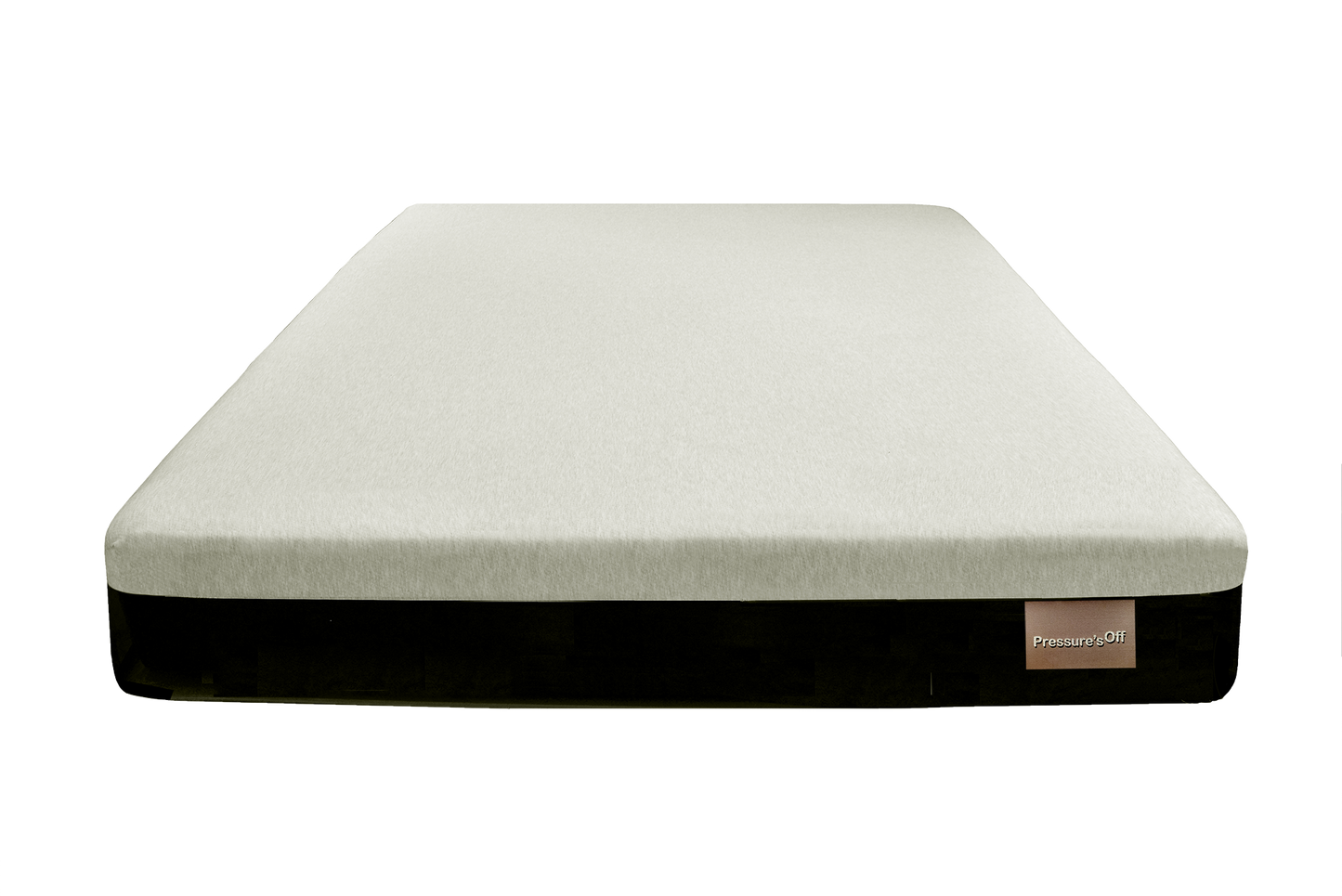 Pressure's Off's latest mattress, shown with a visible brand logo on a white background