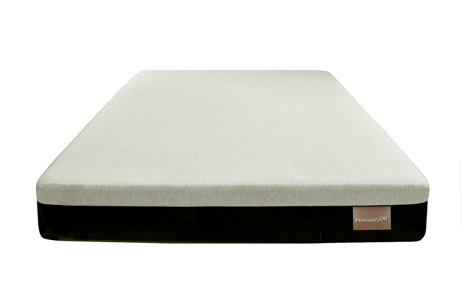 Pressure's Off's latest mattress, shown with a visible brand logo on a white background
