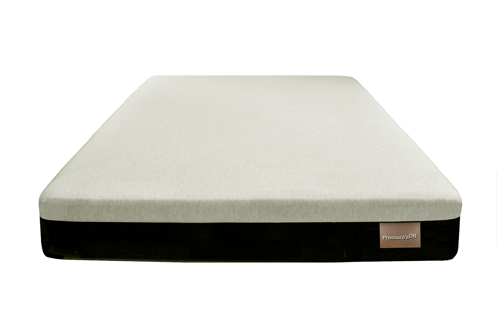 Pressure's Off's latest mattress, shown with a visible brand logo on a white background