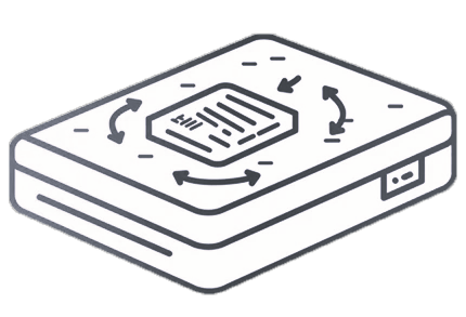An icon portraying the decades of research that went into creating the novel internal structure of a Pressure's Off mattress.