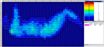 A pressure map of a sleep study subject who slept on a Pressure's Off mattress. Note the lack of yellow and orange zones which indicate capillary collapse.